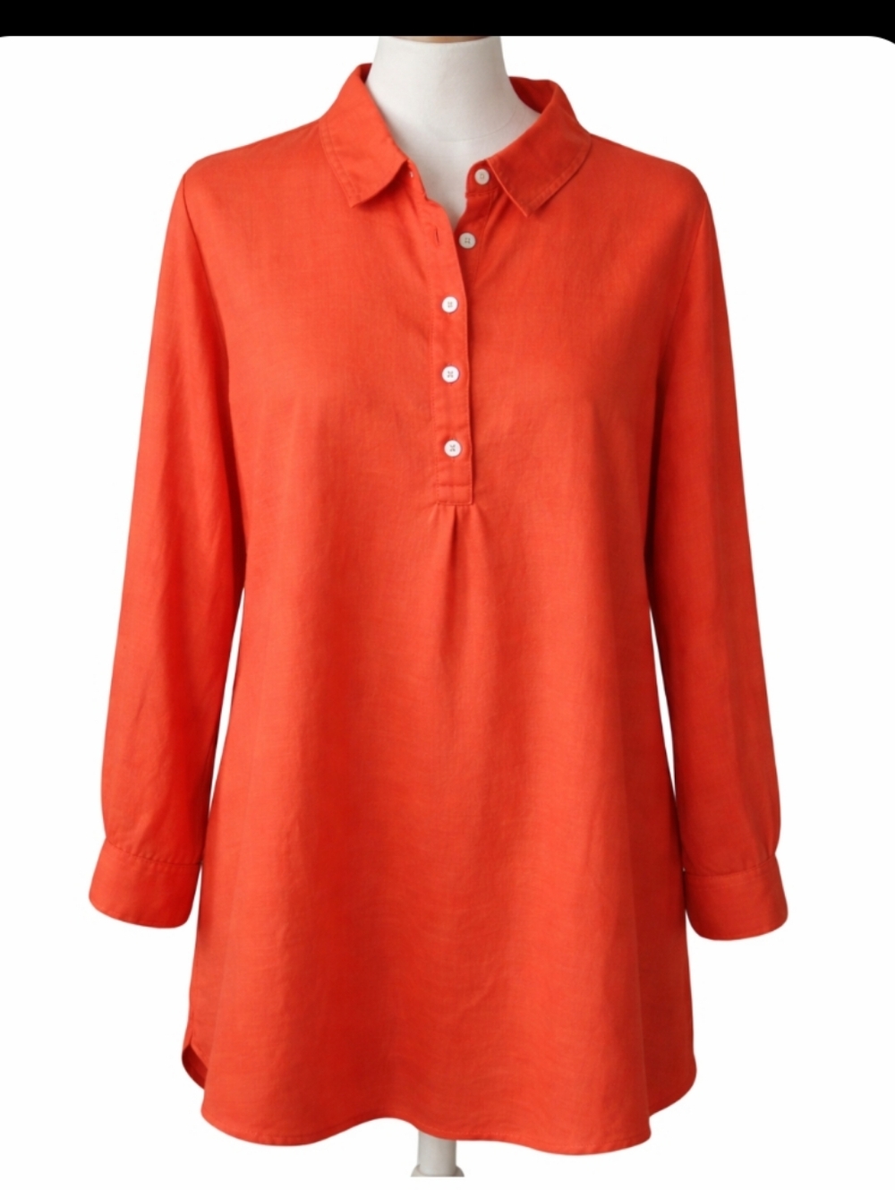 Lagenlook Tunic Linen Orange Long Sleeve 1/4 Button Henley Detail Flowy Sz 1X